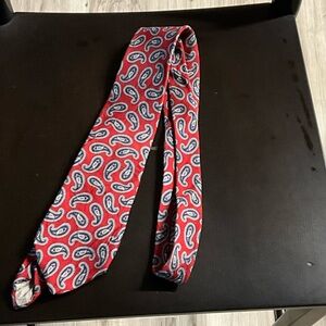 Dior Red Paisley Tie with Navy and White Accents